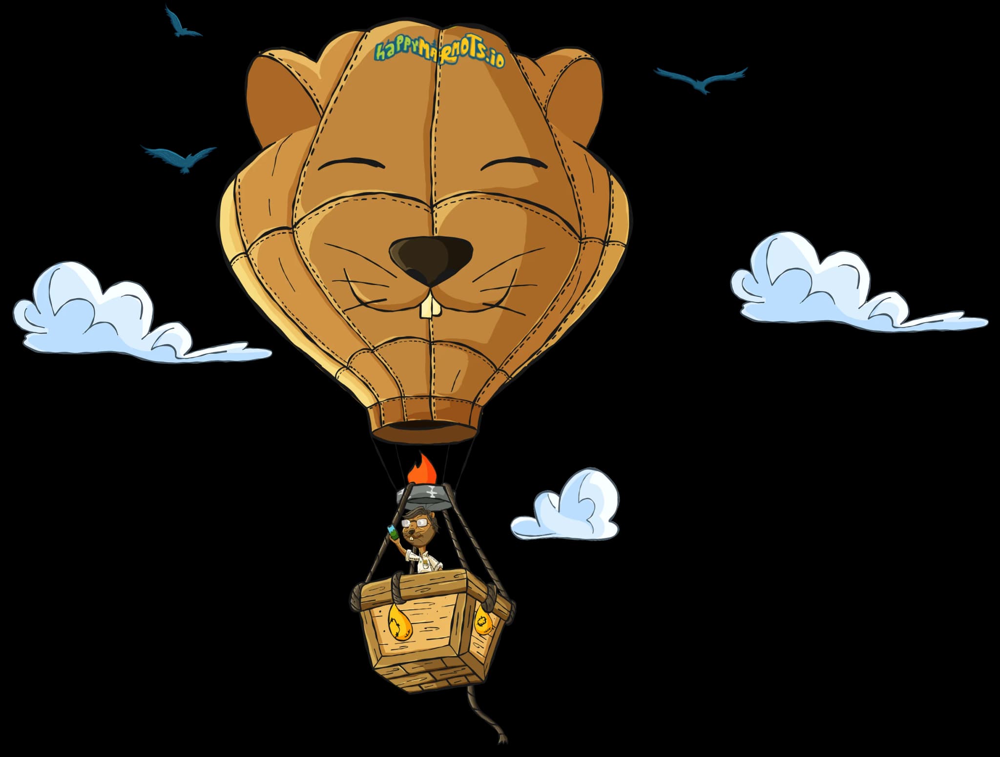 Marmot in a hot air balloon